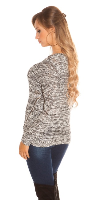 Trendy knit sweater with zips Black